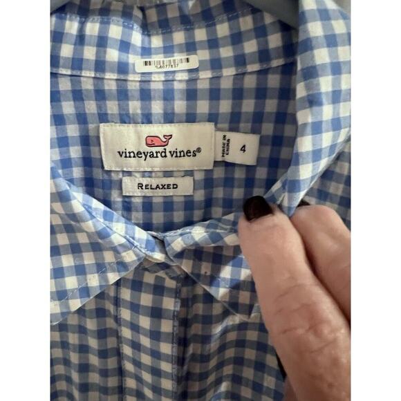Vineyard Vines Blue White Gingham Check Relaxed Fit Button Up Shirt 4 - Picture 2 of 5